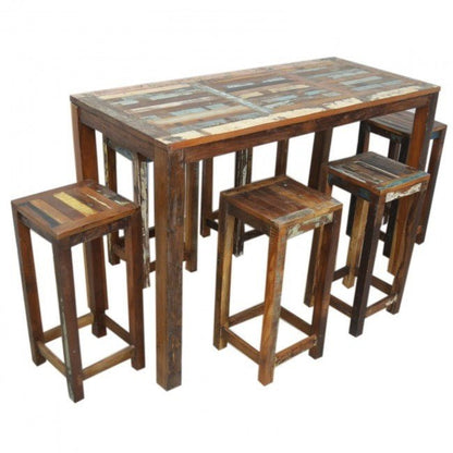 Nirvana Reclaimed Timber Wood Patio 7pc Bar Setting – handcrafted solid wood furniture