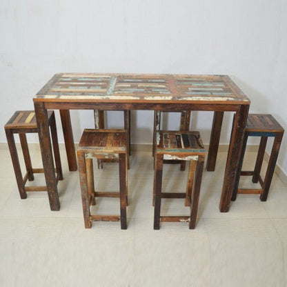 Nirvana Reclaimed Timber Wood Patio 7pc Bar Setting – handcrafted solid wood furniture