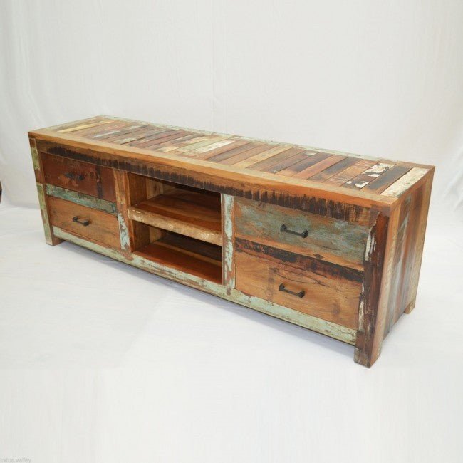 Nirvana Reclaimed Timber Wood TV Entertainment Unit/Stand 150cm – handcrafted solid wood furniture