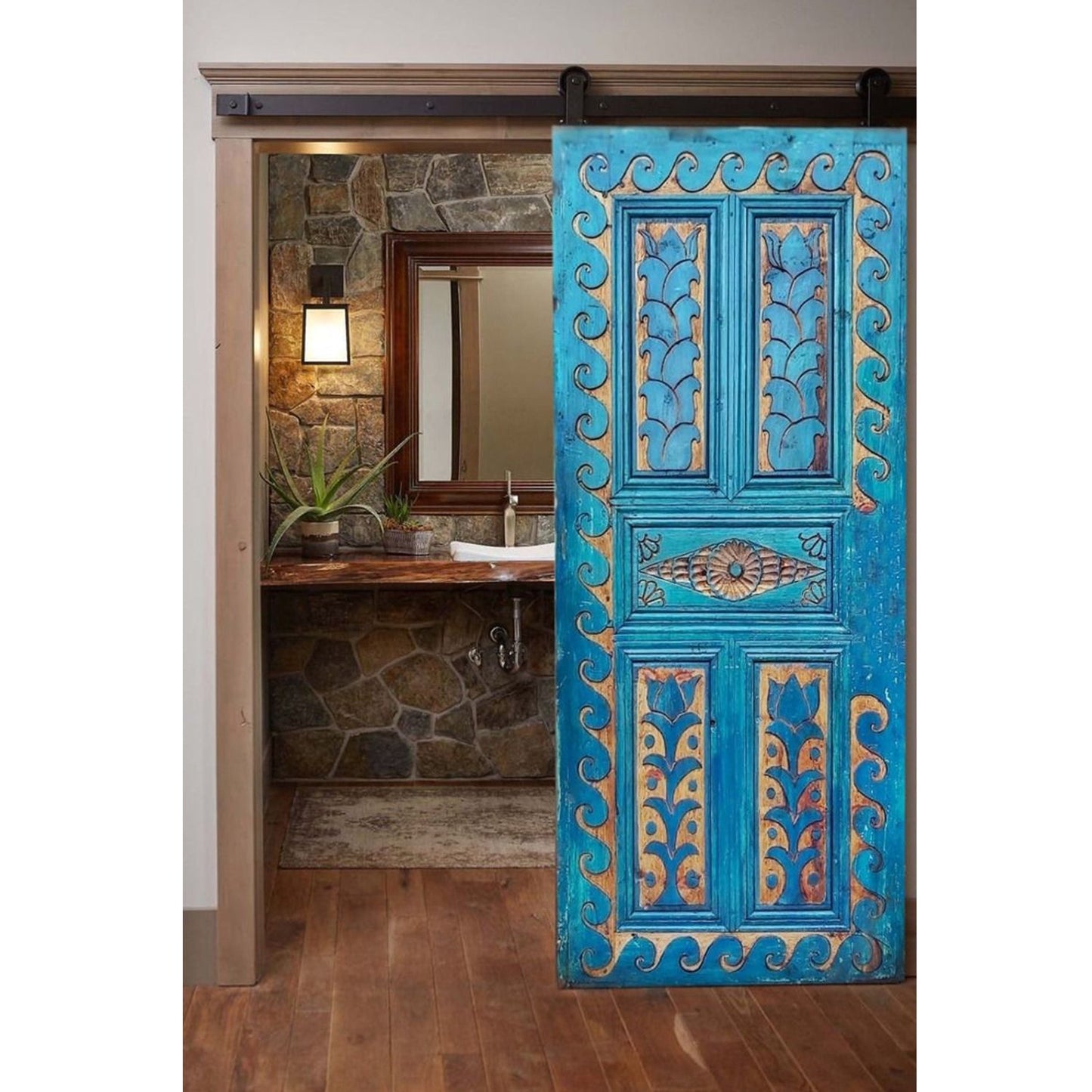 OCEAN Hand Carved Mango Wood Door – handcrafted solid wood furniture