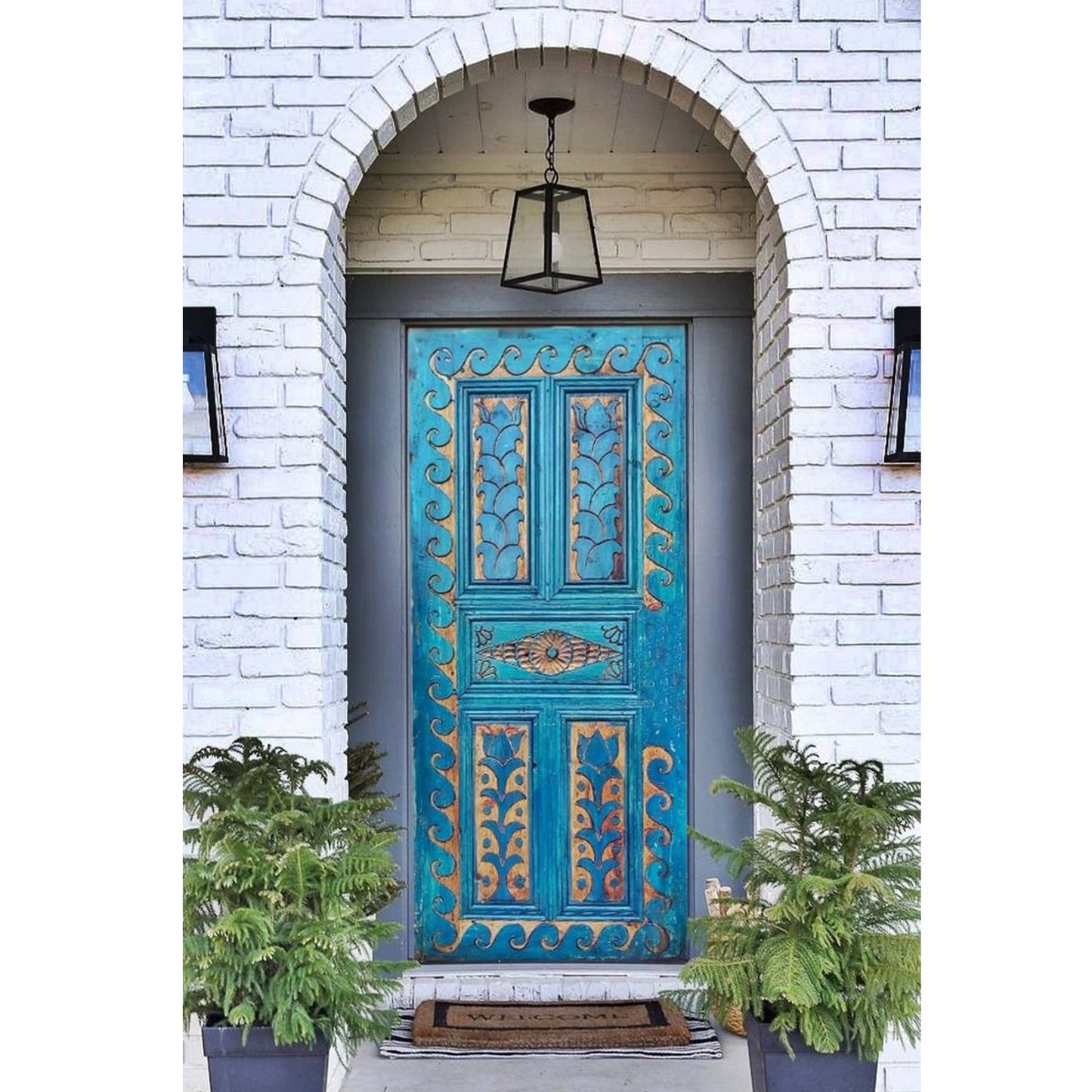 OCEAN Hand Carved Mango Wood Door – handcrafted solid wood furniture