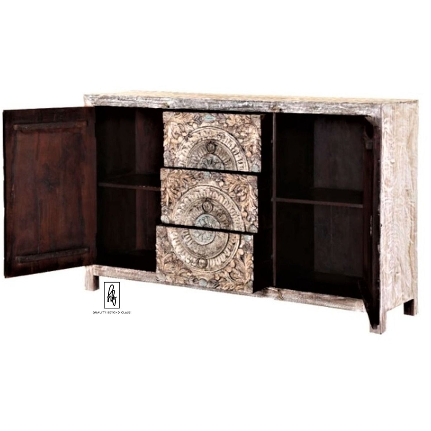 Oring Hand - Carved Solid Mango Wood Buffet Table – Indian - Style Carved Sideboard – handcrafted solid wood furniture