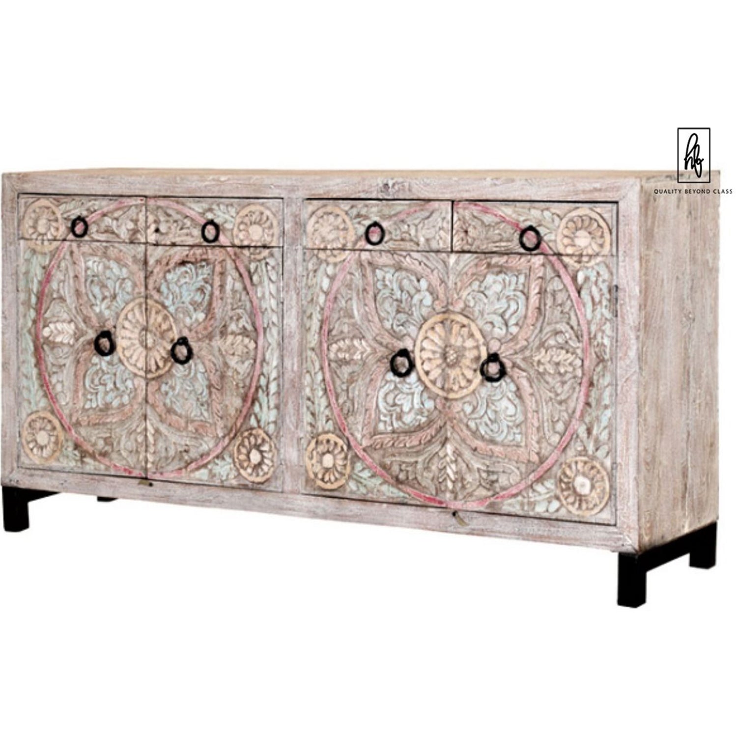 ORINGE Floral 4 Drawer Cabinet Large – handcrafted solid wood furniture