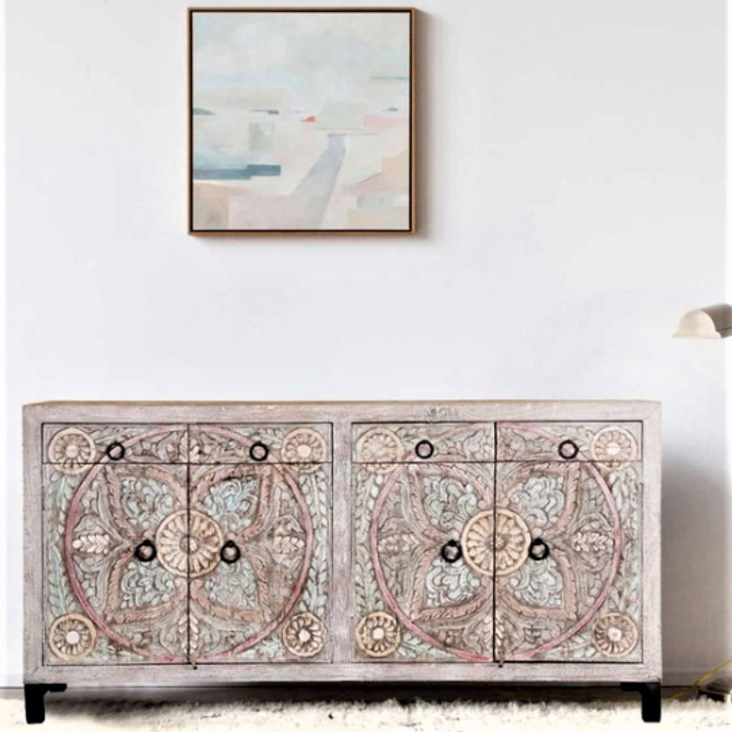 ORINGE Floral 4 Drawer Cabinet Large – handcrafted solid wood furniture