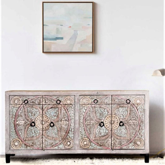 ORINGE Floral 4 Drawer Cabinet Large – handcrafted solid wood furniture