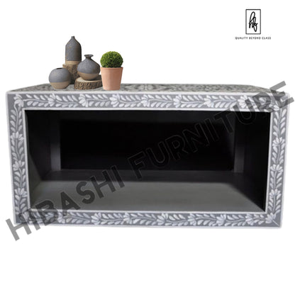 Pandora Bone inlay Gray Floral Coffee Table – handcrafted solid wood furniture