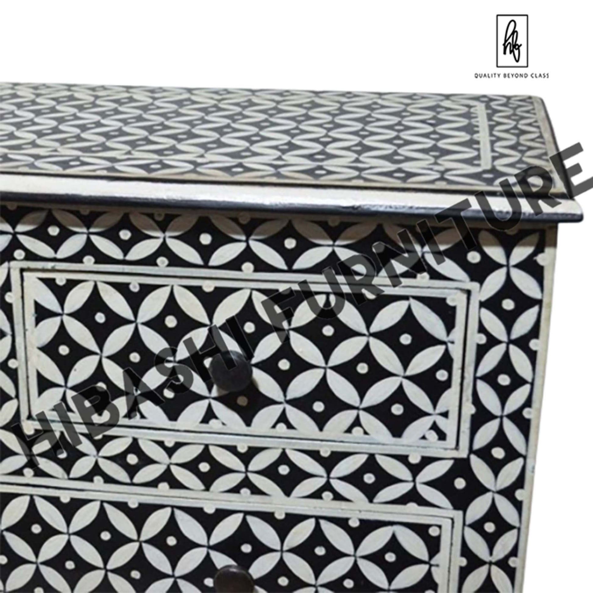 Pandora Bone Inlay Reclaimed Wood Tallboy Chest of 5 Drawers – handcrafted solid wood furniture