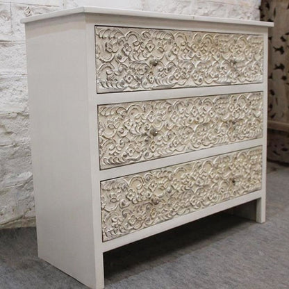 India Handcarved Mango Wood 3 Drawer Dresser