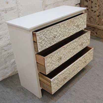 India Handcarved Mango Wood 3 Drawer Dresser