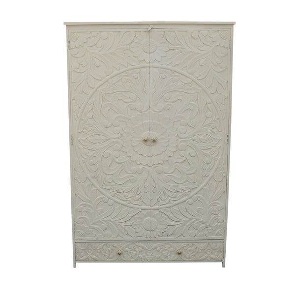 Armario/armario de madera maciza con diseño floral tallado a mano indio