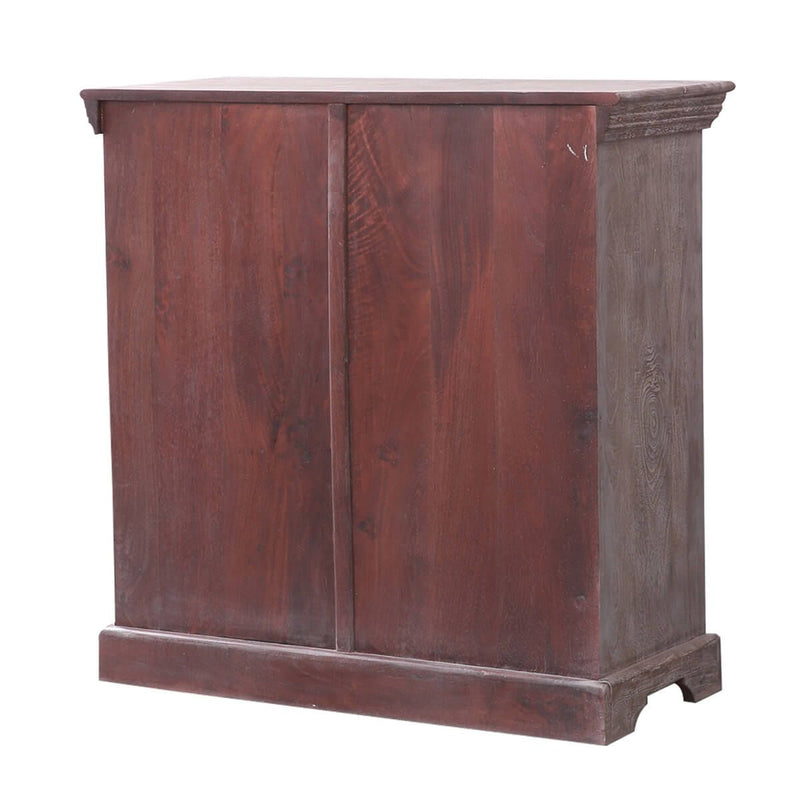 Gabinete de almacenamiento rústico vintage de 2 cajones de madera maciza tallada a mano BATAAN