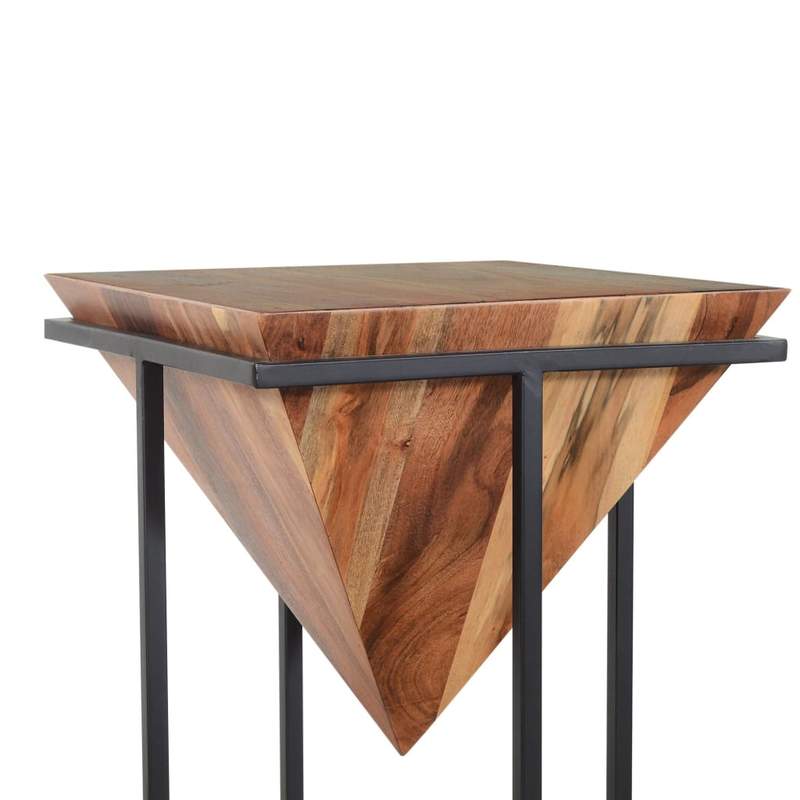 DAPITAN Pyramid Shape Wooden Side Table With Cross Metal Base Accent Table