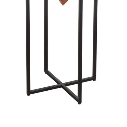 DAPITAN Pyramid Shape Wooden Side Table With Cross Metal Base Accent Table