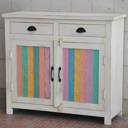 RAINBOW CARVED 2 DOOR WOODEN SIDEBOARD - White - 100 - 40 - 90 – handcrafted solid wood furniture