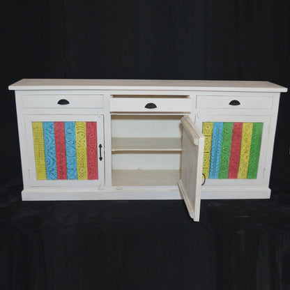 RAINBOW CARVED 3 DOOR WOODEN SIDEBOARD – handcrafted solid wood furniture