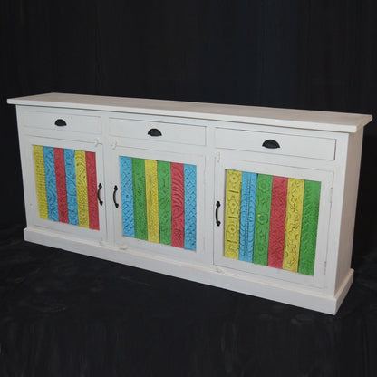 RAINBOW CARVED 3 DOOR WOODEN SIDEBOARD by Hibashi Furniture – handcrafted solid wood furniture made in India