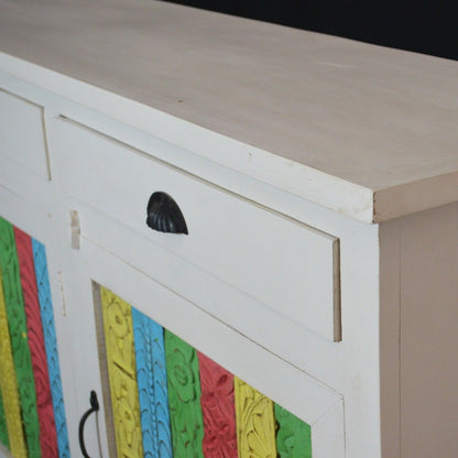 RAINBOW CARVED 3 DOOR WOODEN SIDEBOARD - White - 180 - 40 - 90 – handcrafted solid wood furniture