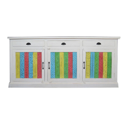 RAINBOW CARVED 3 DOOR WOODEN SIDEBOARD - White - 180 - 40 - 90 – handcrafted solid wood furniture