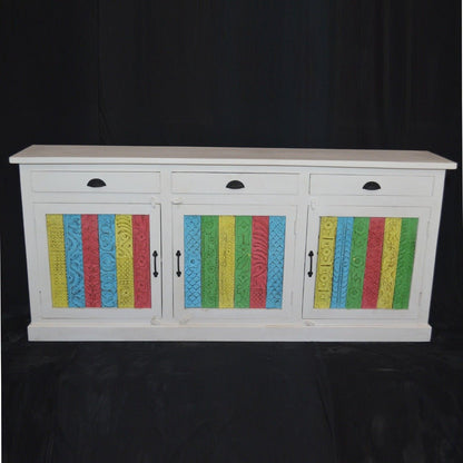 RAINBOW CARVED 3 DOOR WOODEN SIDEBOARD - White - 180 - 40 - 90 – handcrafted solid wood furniture