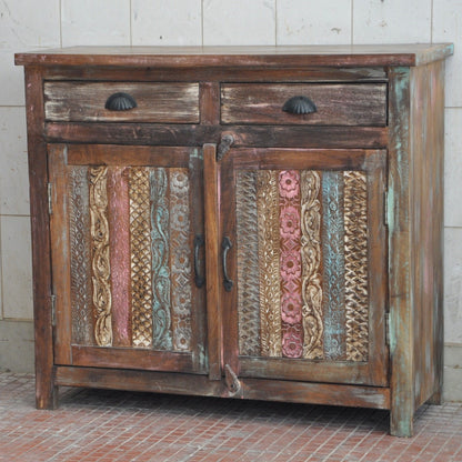 RAINBOW CARVED 2 DOOR WOODEN SIDEBOARD-Natural-100-40-90