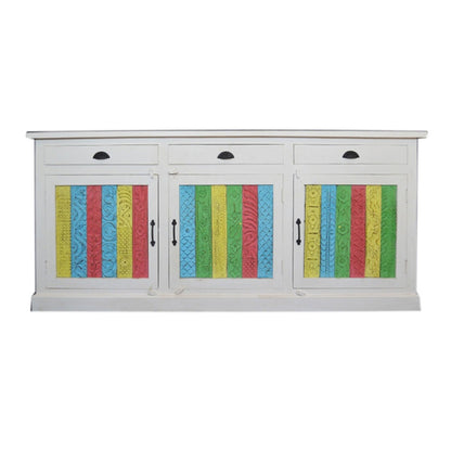 RAINBOW CARVED 3 DOOR WOODEN SIDEBOARD-White-180-40-90