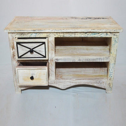 Reclaimed Timber Wood White TV Unit Small – handcrafted solid wood furniture