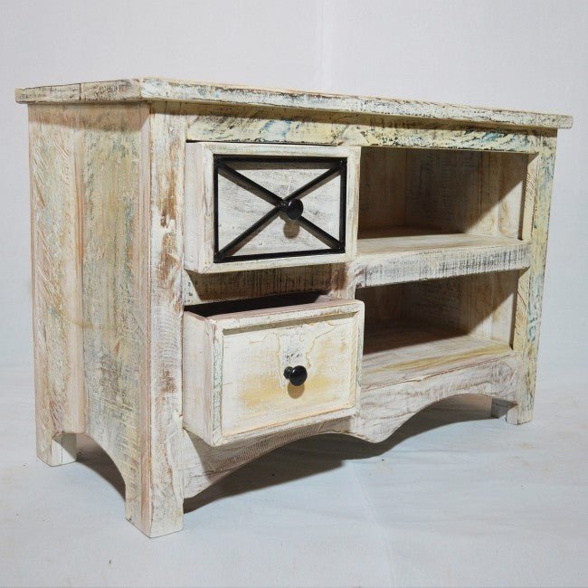 Reclaimed Timber Wood White TV Unit Small – handcrafted solid wood furniture