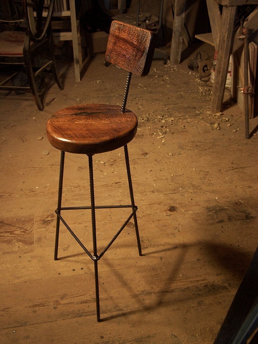 Antipolo Bar Stools With Industrial Legs And Back Rest Hibashi