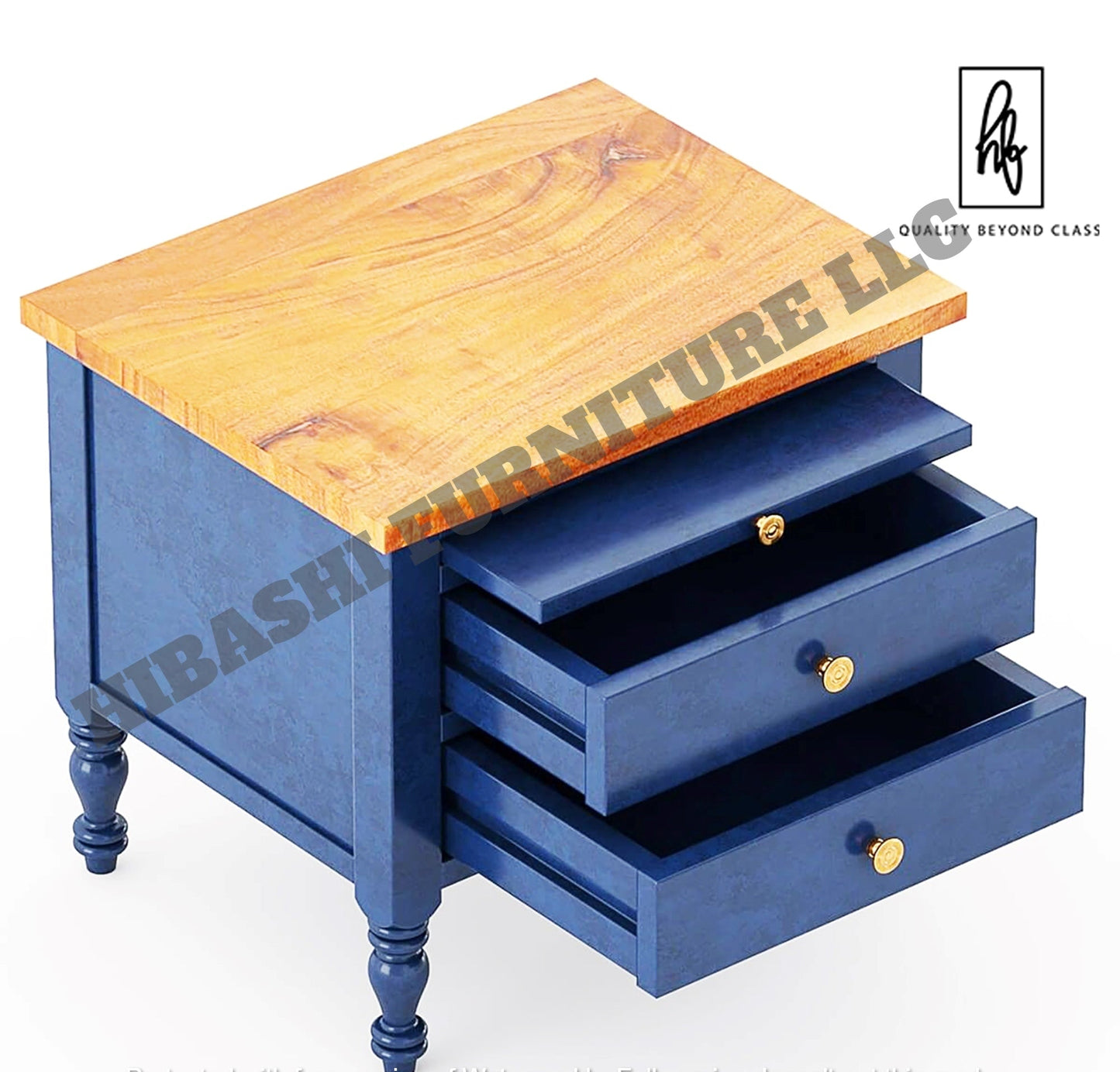 Recto Blue Two Tone Solid Wood 2 Drawer Bedroom Nightstand - 2Pcs – handcrafted solid wood furniture