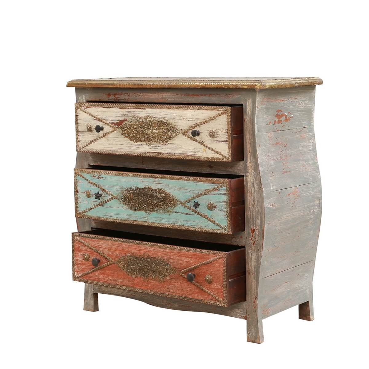 Retro Solid Wood Curved Dresser With 3 Drawers Dresser – handcrafted solid wood furniture