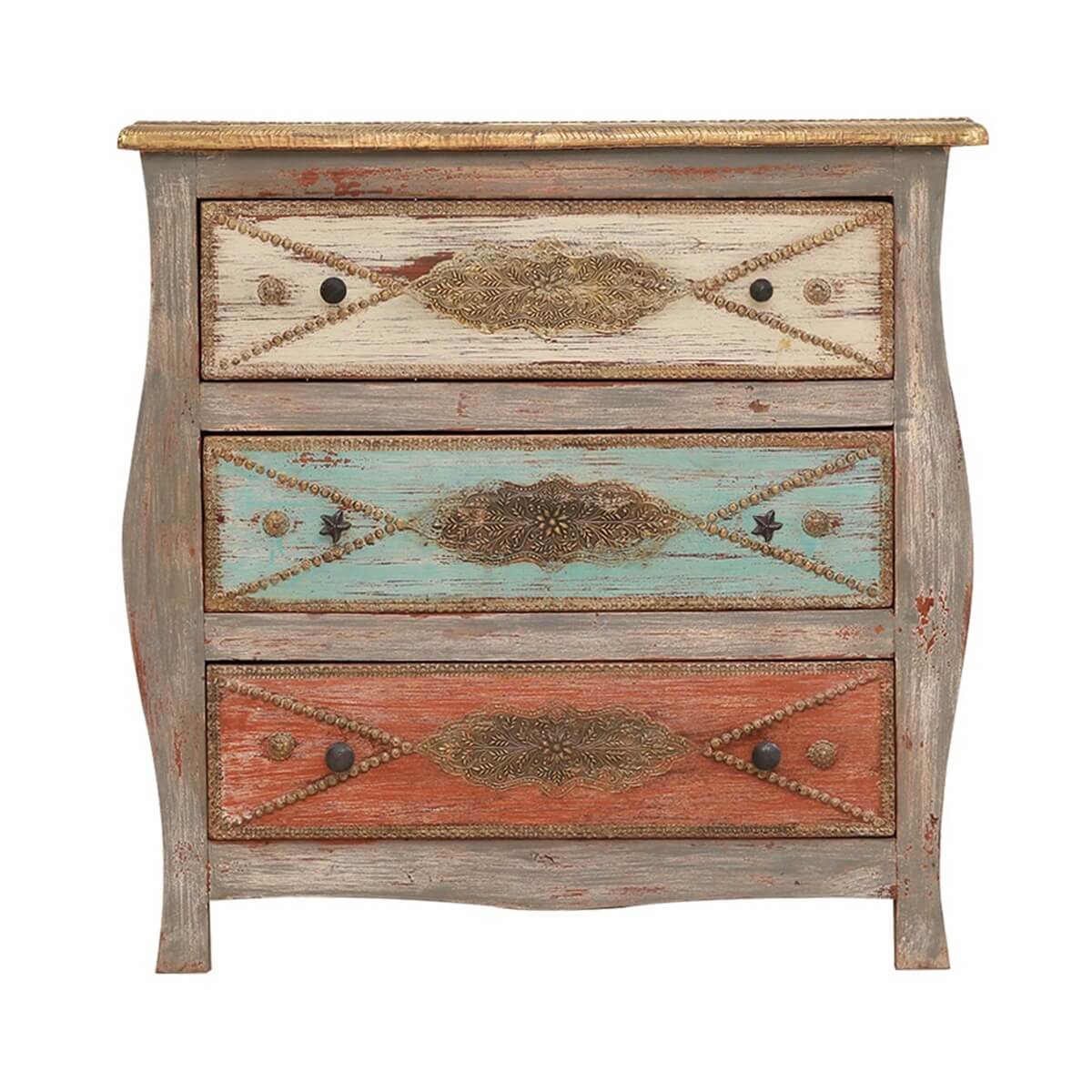 Retro Solid Wood Curved Dresser With 3 Drawers Dresser – handcrafted solid wood furniture