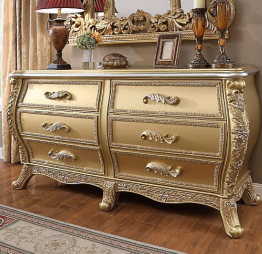 REYNA Metallic Antique Gold Traditional Dresser – handcrafted solid wood furniture