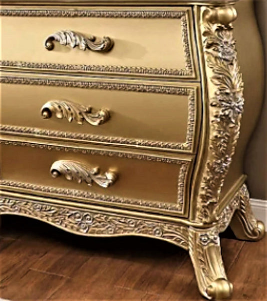 REYNA Metallic Antique Gold Traditional Dresser – handcrafted solid wood furniture
