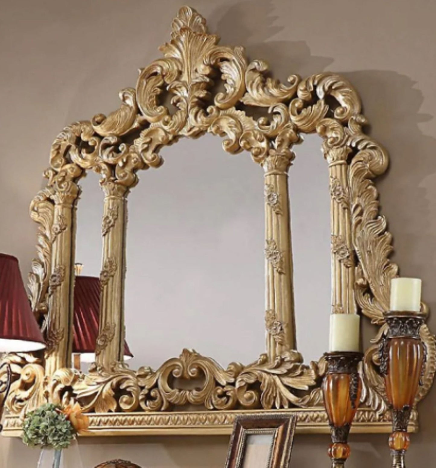 Reyna Metallic Antique Gold Traditional Mirror – handcrafted solid wood furniture