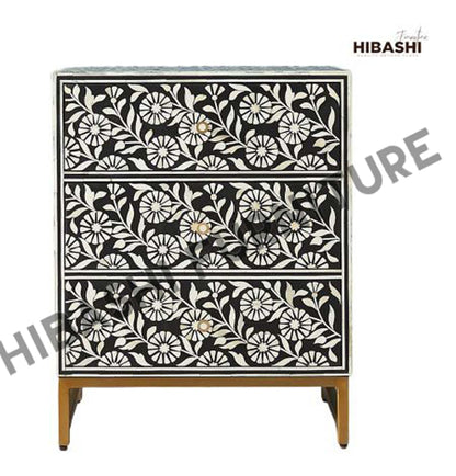 Riffa Bone Inlay Sun Flora Design 3 Drawers Handmade Entryway Table – handcrafted solid wood furniture