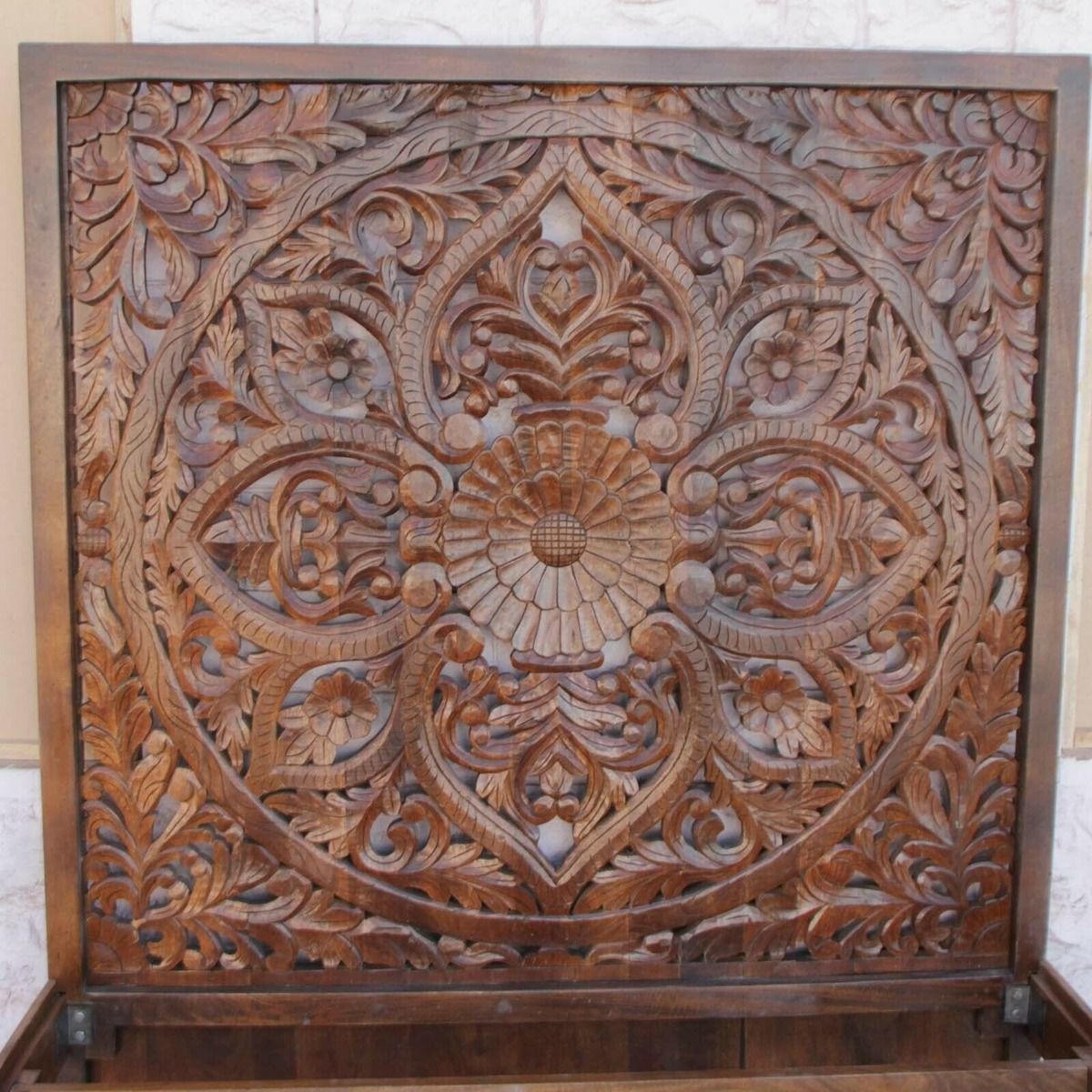 Riffa Hand Carved Indian Solid Wood Panel Bed Frame Queen/King – handcrafted solid wood furniture