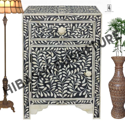 ROSA Bone Inlay Bedside/ Nightstand/ Side Table – handcrafted solid wood furniture