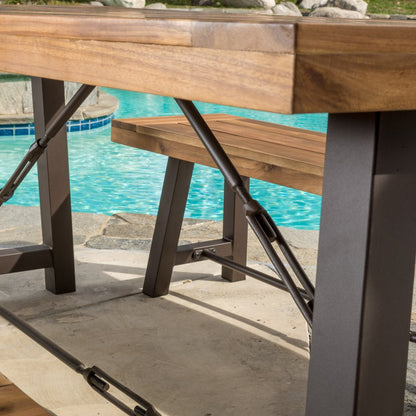 CAVITE Rustic Industrial Outdoor Mango Wood Picnic Dining Set