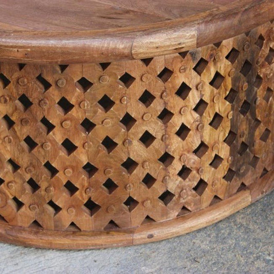 Round Carved Solid Wood Coffee Table/Center Table – handcrafted solid wood furniture