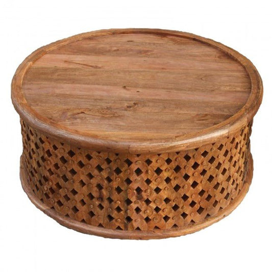 Round Carved Solid Wood Coffee Table/Center Table – handcrafted solid wood furniture