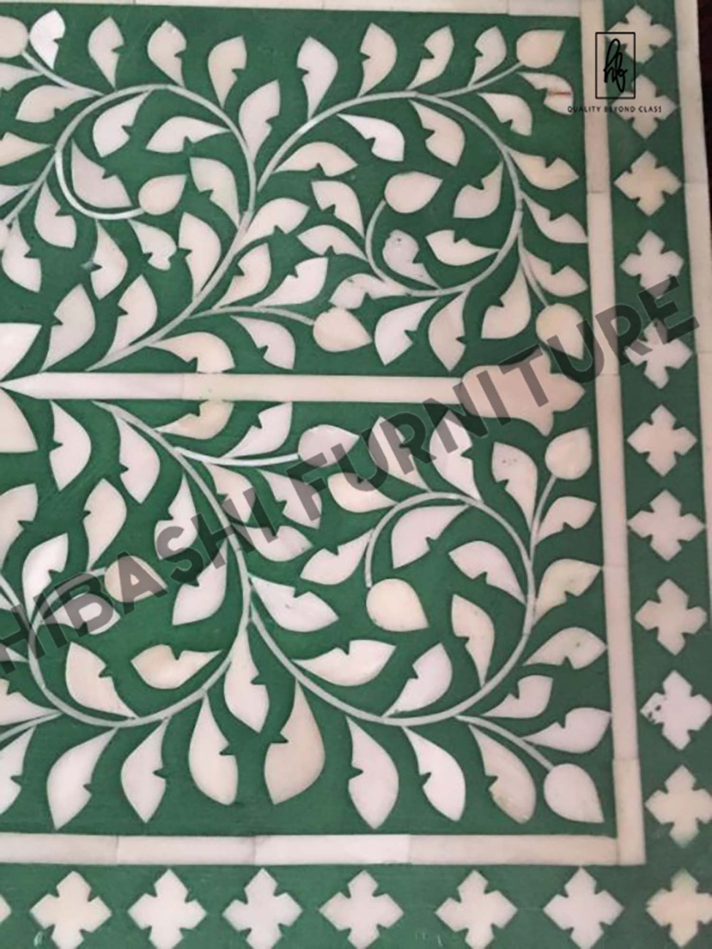 Rustic Floral Bone Inlay Handmade Bedside Table – handcrafted solid wood furniture