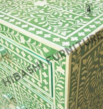 Rustic Floral Bone Inlay Handmade Bedside Table – handcrafted solid wood furniture