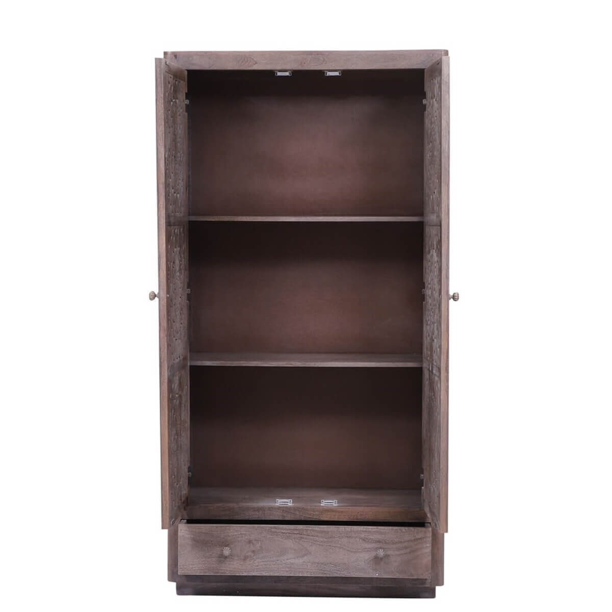 Rustic Hand carved Reclaimed Wood Armoire w Shelves And Drawer – handcrafted solid wood furniture