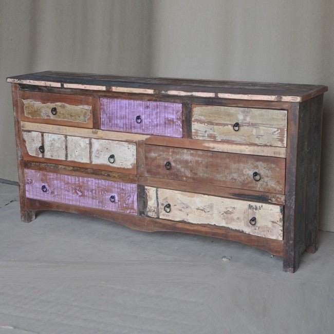 Rustica Reclaimed Wood 7 Drawer Chest of Drawers Multicolor – handcrafted solid wood furniture