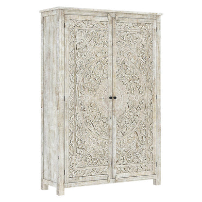 Salman Hand carved Solid Wood Large White Wardrobe Armoire – handcrafted solid wood furniture