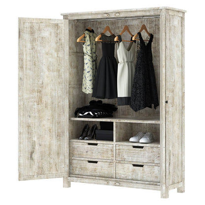 Salman Hand carved Solid Wood Large White Wardrobe Armoire – handcrafted solid wood furniture