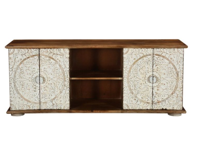 SANAY 59" Hand Carved Solid Wood TV Stand Media Console – handcrafted solid wood furniture