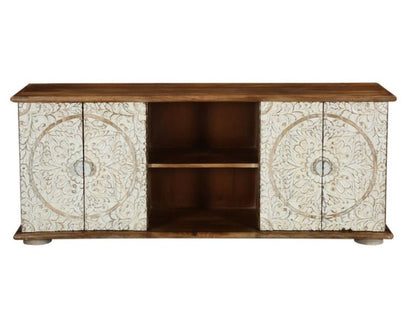 SANAY 59" Hand Carved Solid Wood TV Stand Media Console – handcrafted solid wood furniture