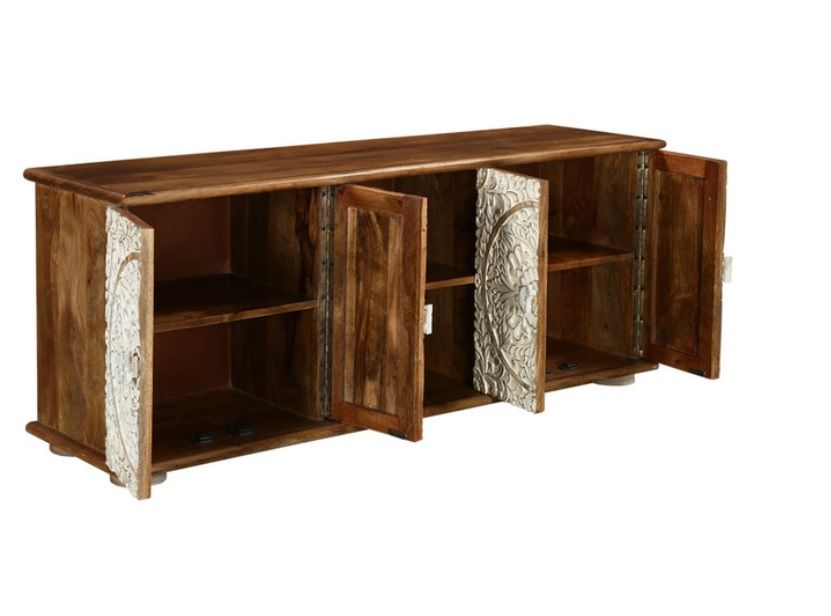 SANAY 59" Hand Carved Solid Wood TV Stand Media Console – handcrafted solid wood furniture