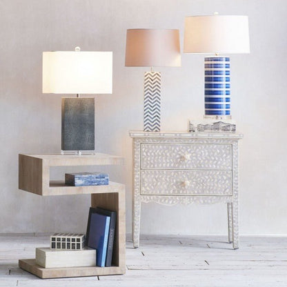 Santana Bone inlay White Floral 2 Drawer Bedside Lamp Table – handcrafted solid wood furniture